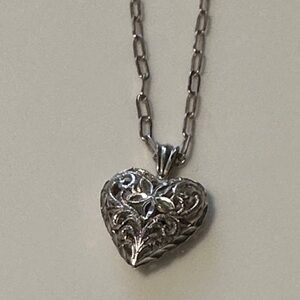 Necklace Silver Heart with Filigree Look Sterling Silver 925 Chain Pendant